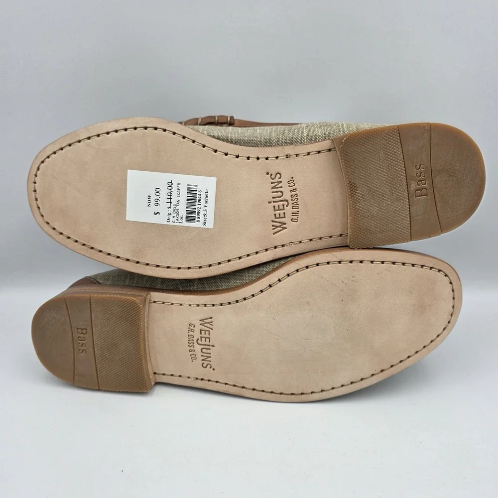 G.H. Bass Weejuns Larson Loafer Tan Beige Canvas Brown Leather Shoes 9.5 D Men's